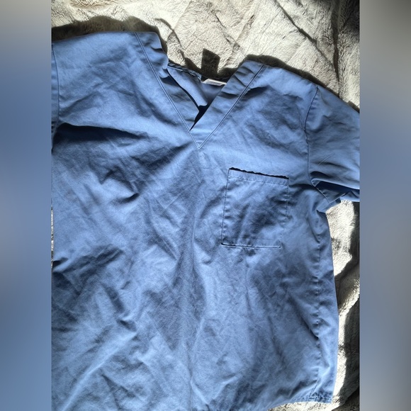 Unisex Short Sleeve V Neck Scrub Top with Pocket Periwinkle / Light Blue - Small - Picture 11 of 12